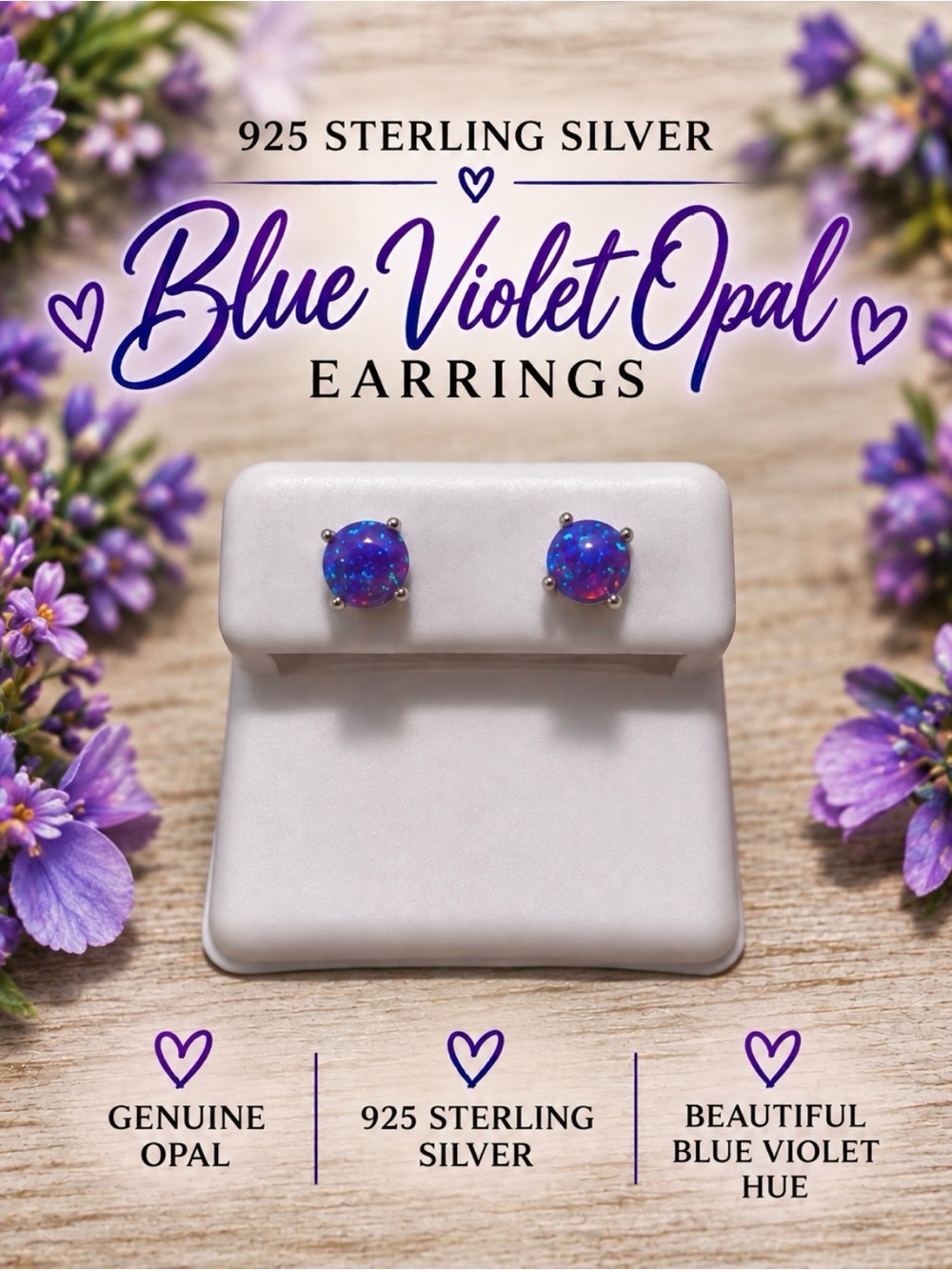 Sterling Silver Blue Violet Opal Stud Earrings